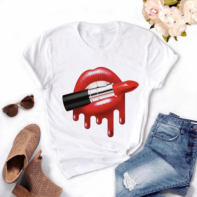 Girls Lips Print T Shirt - Shirtafied