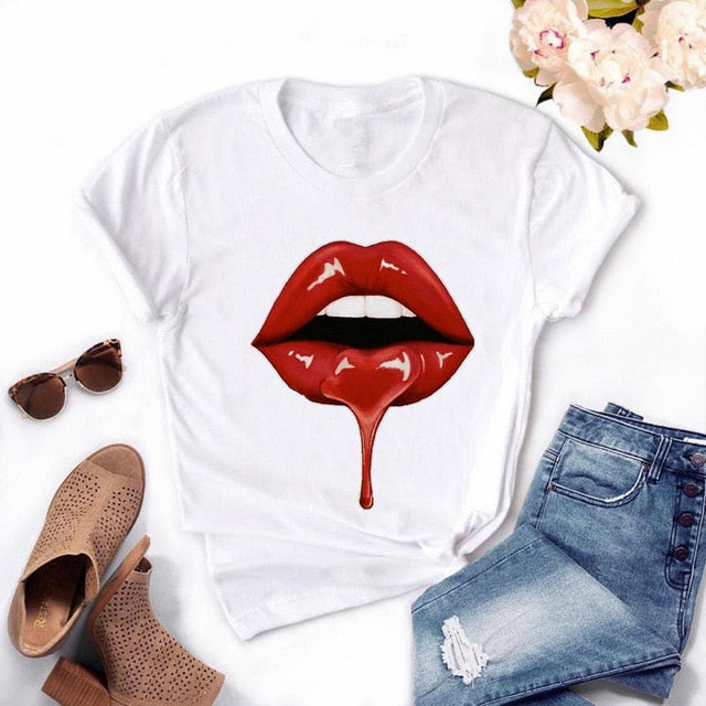 Girls Lips Print T Shirt - Shirtafied