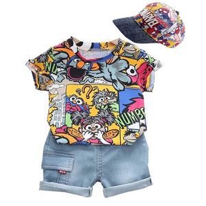 Babies 2 Piece Sesame Street Short Set with Hat - Shirtafied