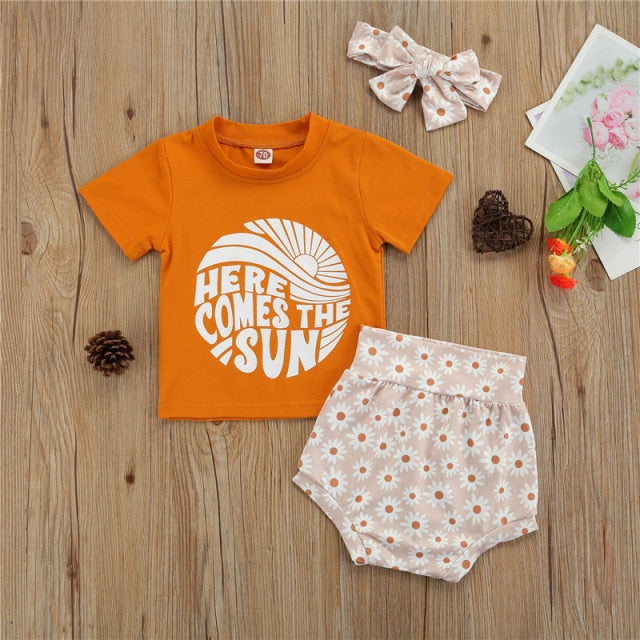 Girls Babies and Kids 3pcs Outfit Short Sleeve Set - Shirtafied