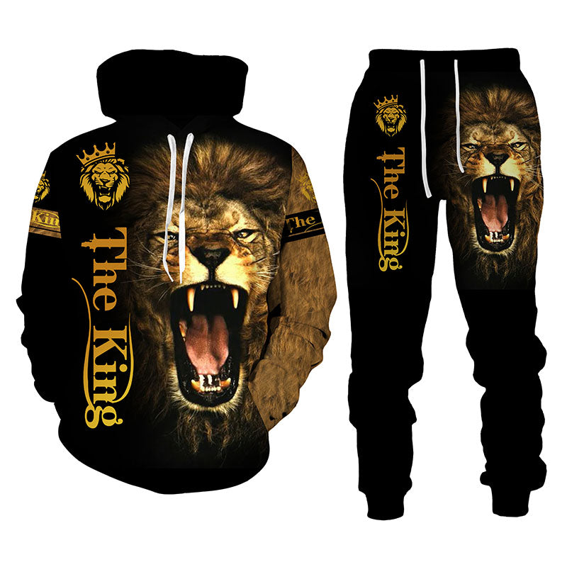 Men's 2 Piece 3D King Lion Print Tracksuit Hoodie Set - Shirtafied