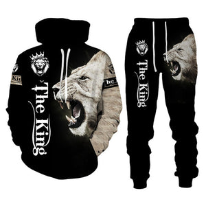 Men's 2 Piece 3D King Lion Print Tracksuit Hoodie Set - Shirtafied