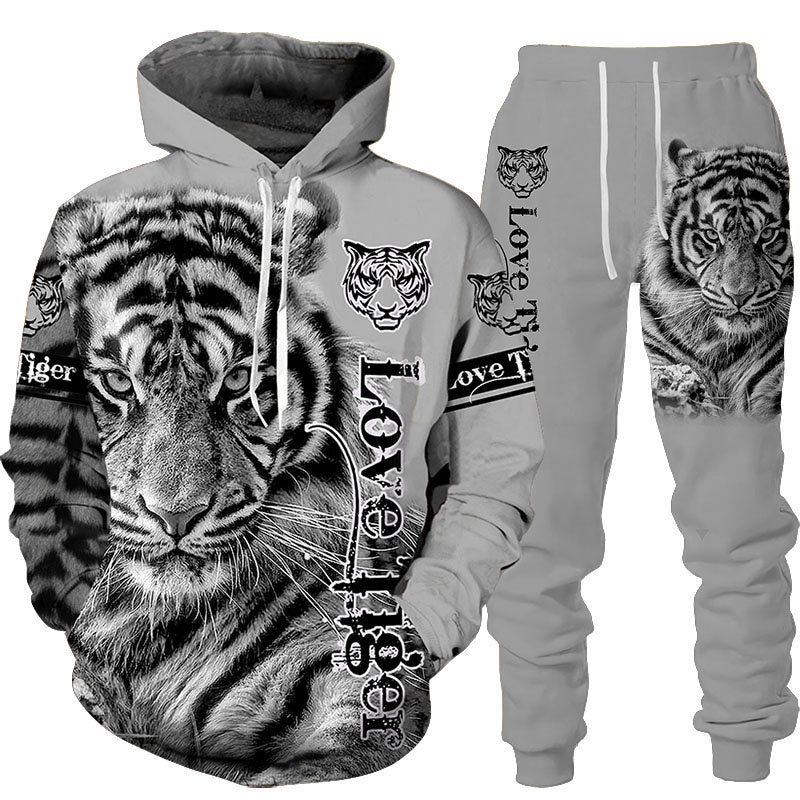 Unisex 2 Piece 3D Tiger Print Tracksuit Hoodie Set - Shirtafied