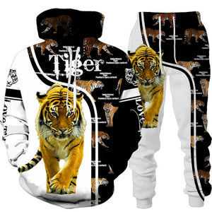 Unisex 2 Piece 3D Tiger Print Tracksuit Hoodie Set - Shirtafied