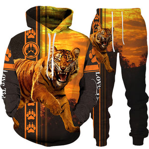 Unisex 2 Piece 3D Tiger Print Tracksuit Hoodie Set - Shirtafied