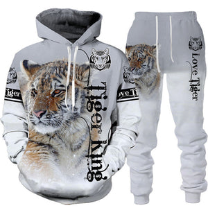 Unisex 2 Piece 3D Tiger Print Tracksuit Hoodie Set - Shirtafied