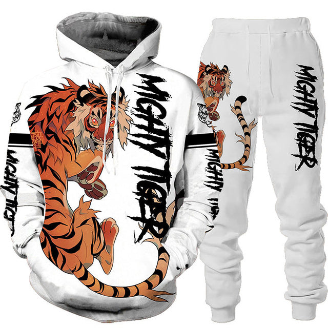 Unisex 2 Piece 3D Tiger Print Tracksuit Hoodie Set - Shirtafied