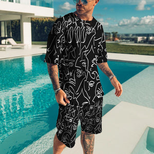 Men's 2 Piece Short Sleeve 3D Print Set - Shirtafied