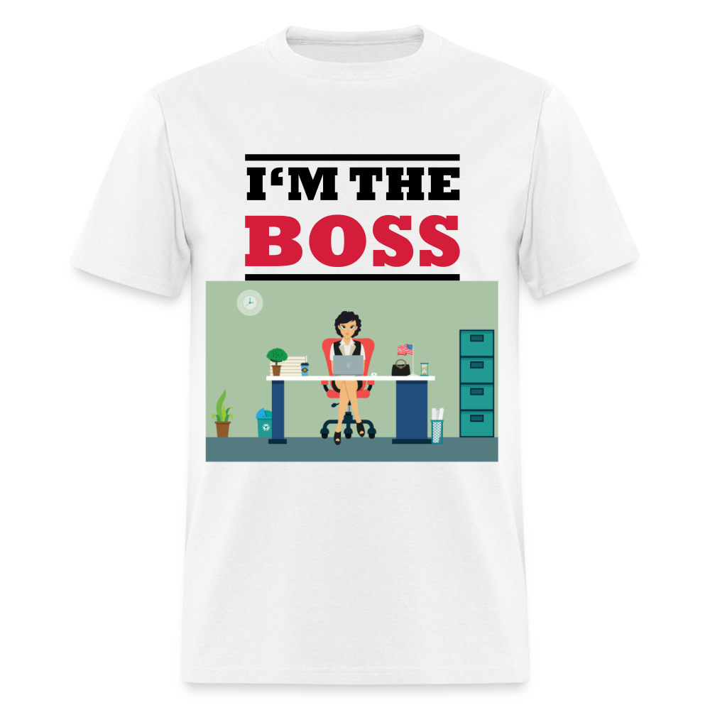 Unisex Classic I'm The Boss Print T Shirt - white