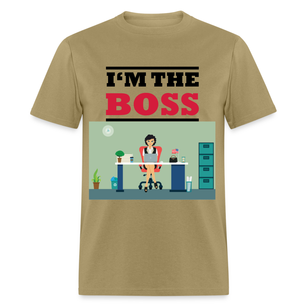 Unisex Classic I'm The Boss Print T Shirt - khaki