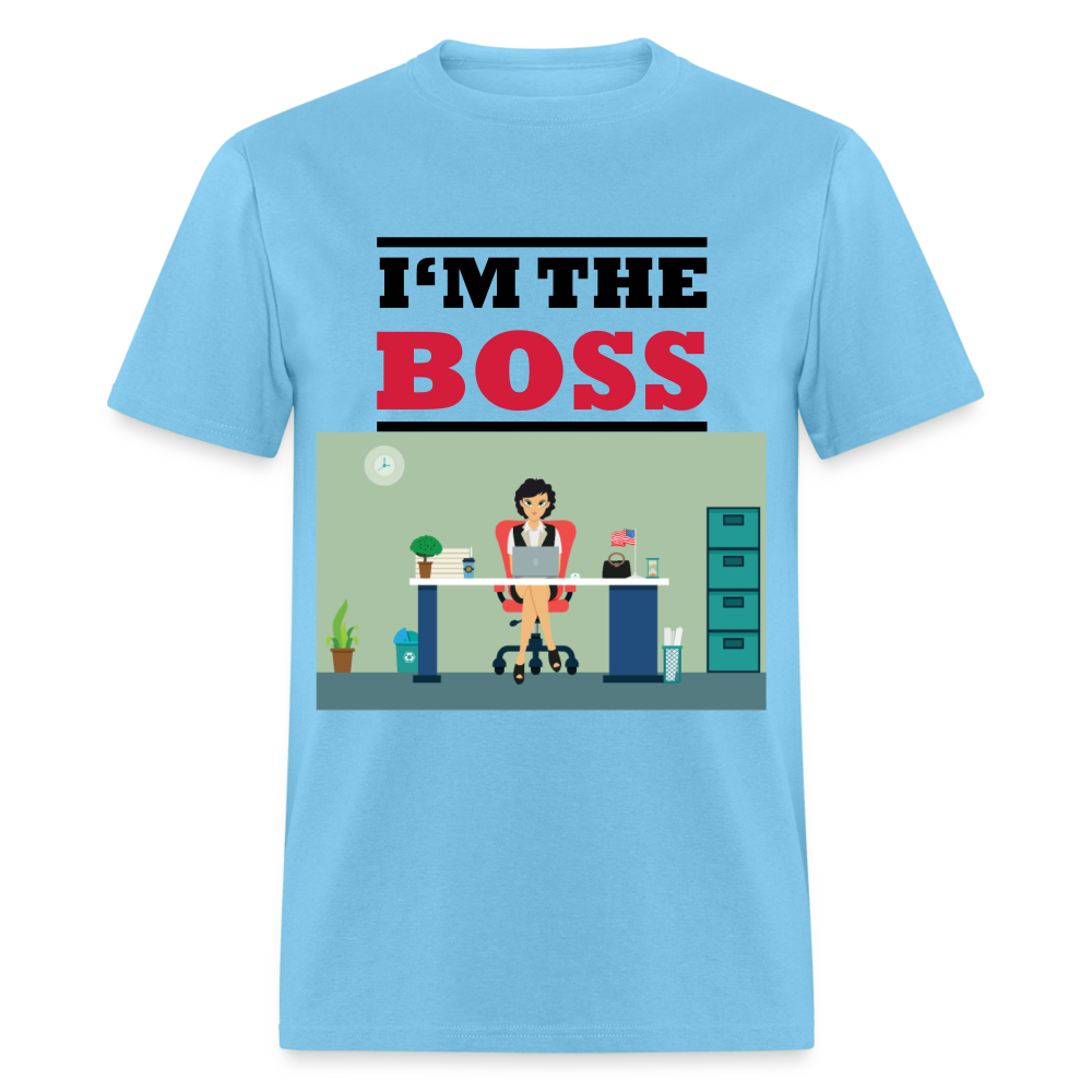 Unisex Classic I'm The Boss Print T Shirt - aquatic blue