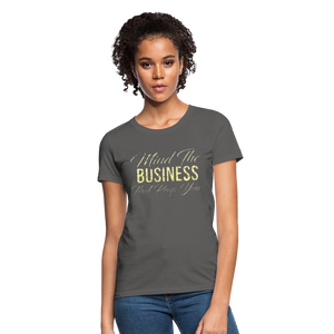 Women's Fruit of The Loom Business Print T Shirt - charcoal