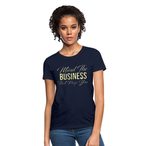 Women's Fruit of The Loom Business Print T Shirt - navy