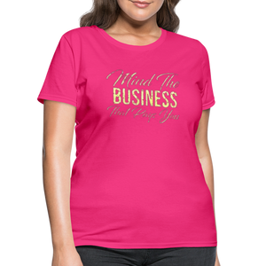 Women's Fruit of The Loom Business Print T Shirt - fuchsia