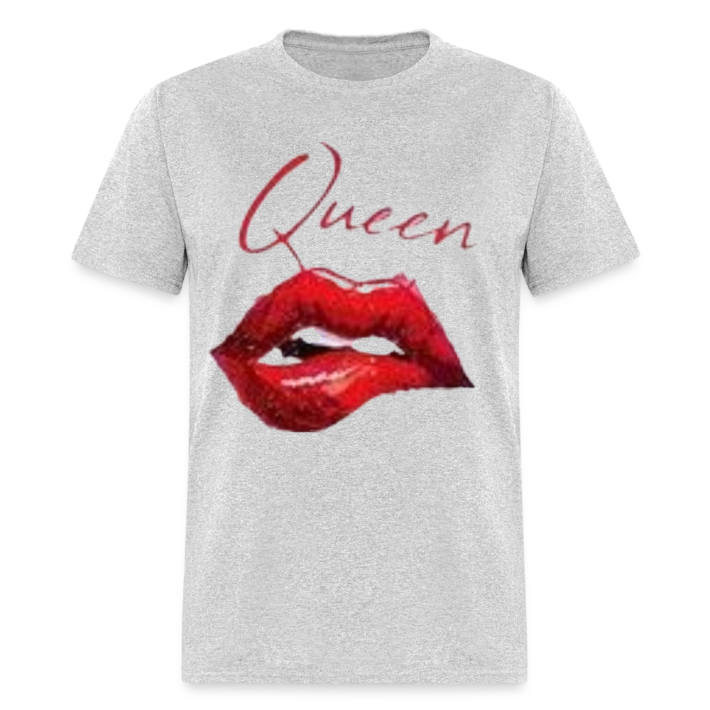 Unisex Classic Fruit of the Loom Queen Lips Print T Shirt - heather gray