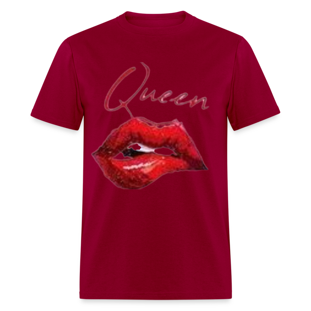 Unisex Classic Fruit of the Loom Queen Lips Print T Shirt - dark red