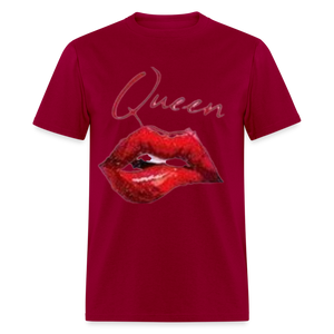 Unisex Classic Fruit of the Loom Queen Lips Print T Shirt - dark red