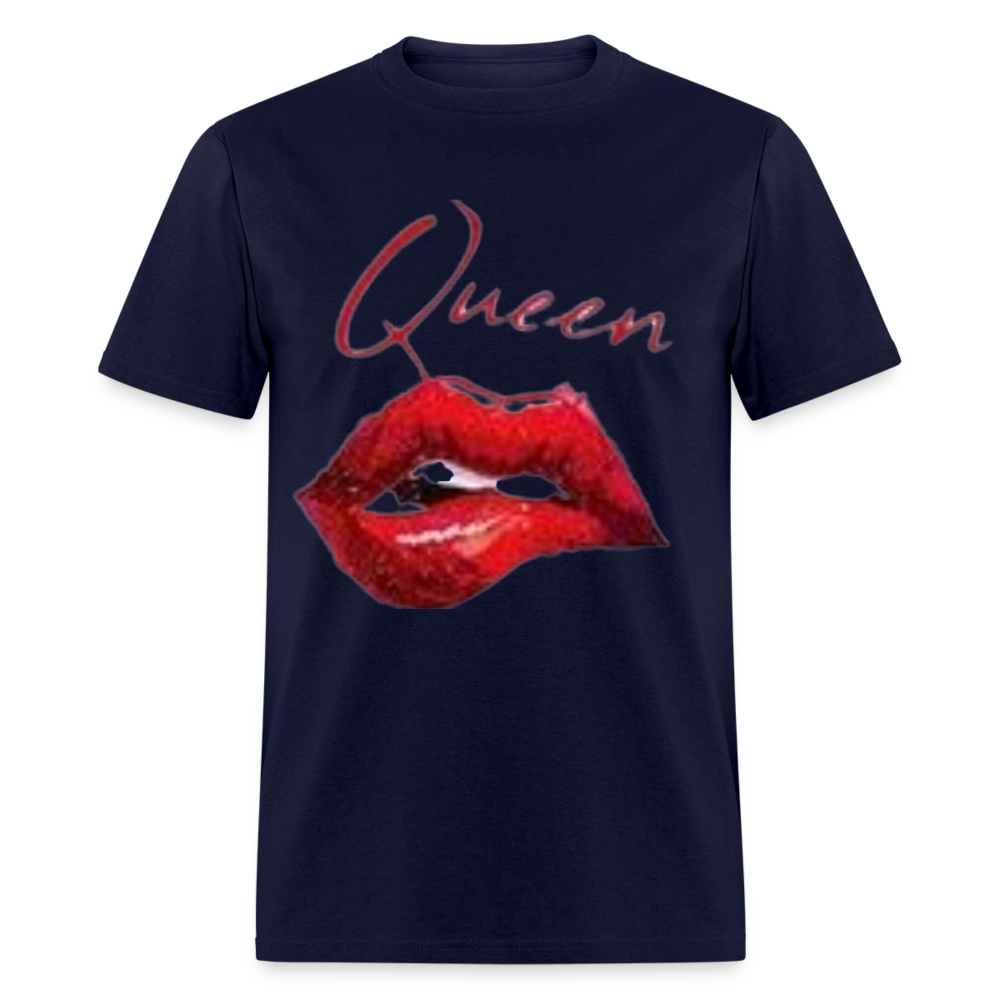 Unisex Classic Fruit of the Loom Queen Lips Print T Shirt - navy