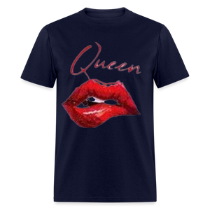 Unisex Classic Fruit of the Loom Queen Lips Print T Shirt - navy