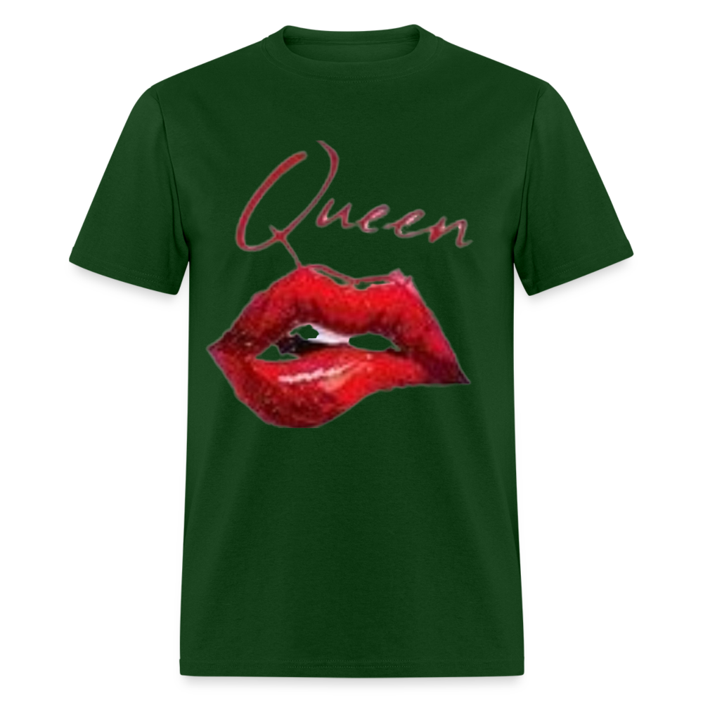 Unisex Classic Fruit of the Loom Queen Lips Print T Shirt - forest green