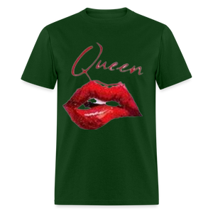 Unisex Classic Fruit of the Loom Queen Lips Print T Shirt - forest green