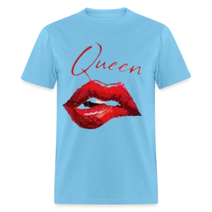 Unisex Classic Fruit of the Loom Queen Lips Print T Shirt - aquatic blue