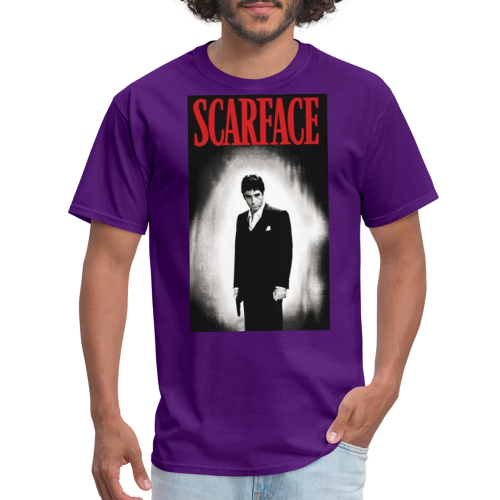 Men's 3D Tony Montana Scarface Fruit of the Loom Print T Shirt - purple