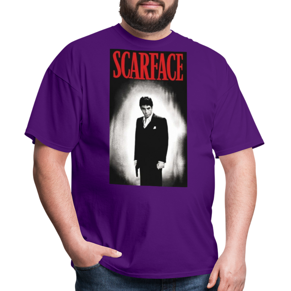 Men's 3D Tony Montana Scarface Fruit of the Loom Print T Shirt - purple