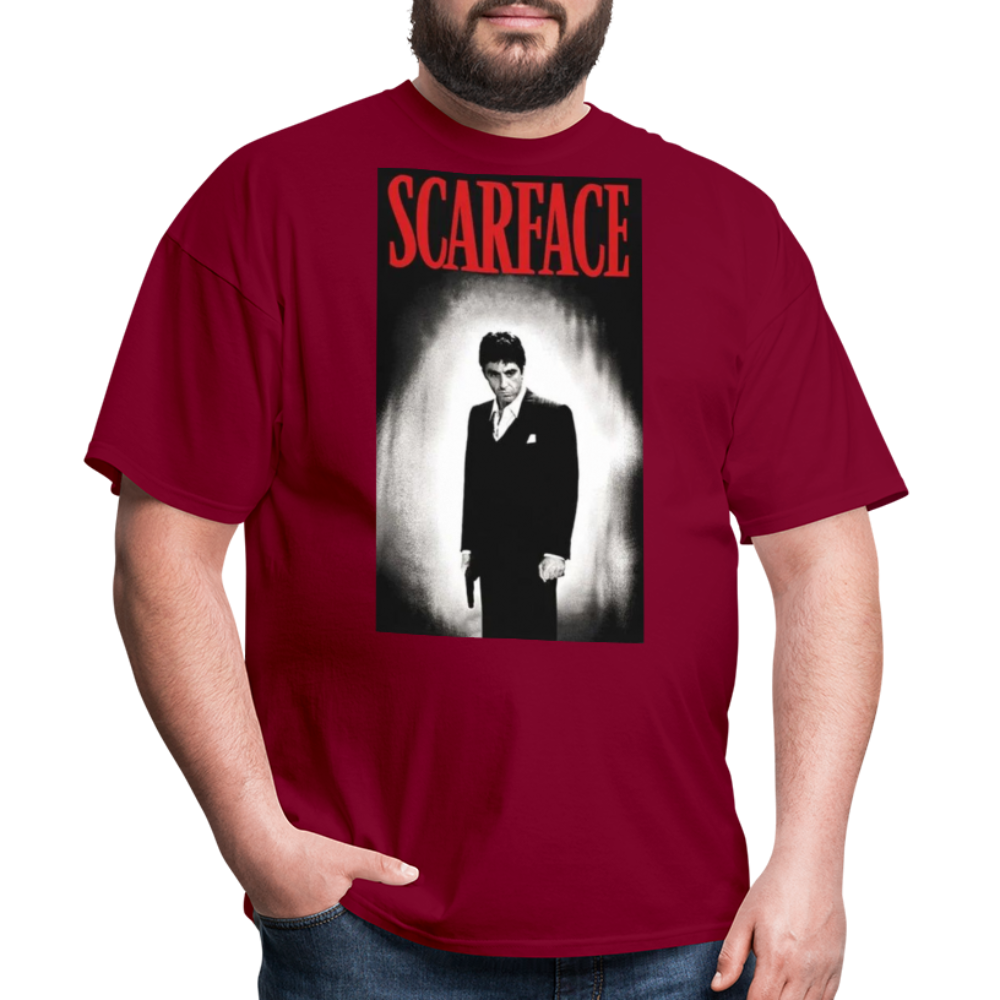 Men's 3D Tony Montana Scarface Fruit of the Loom Print T Shirt - burgundy