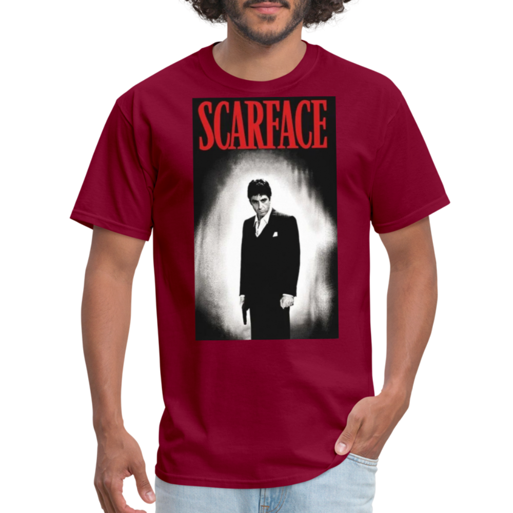 Men's 3D Tony Montana Scarface Fruit of the Loom Print T Shirt - burgundy