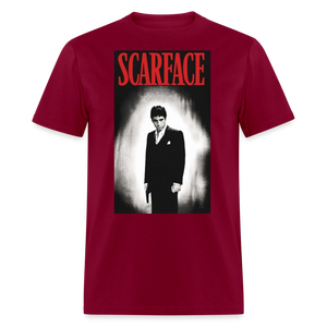 Men's 3D Tony Montana Scarface Fruit of the Loom Print T Shirt - burgundy