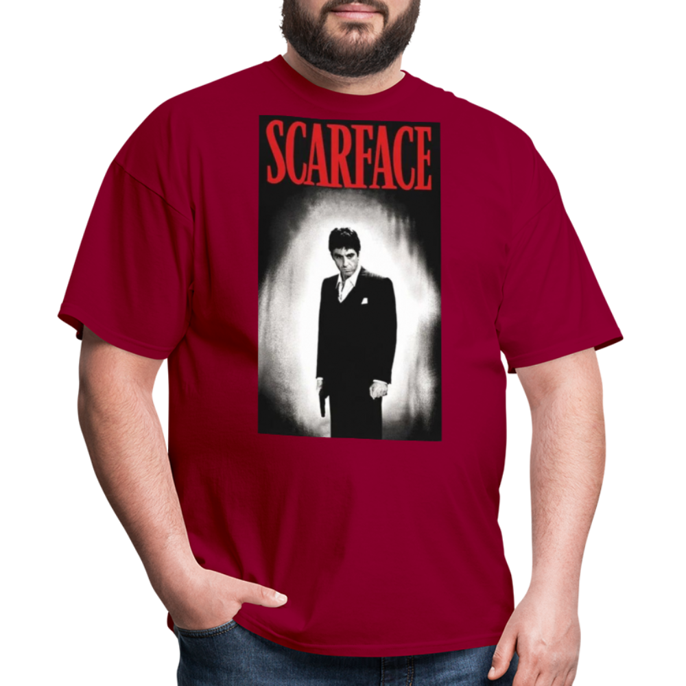 Men's 3D Tony Montana Scarface Fruit of the Loom Print T Shirt - dark red