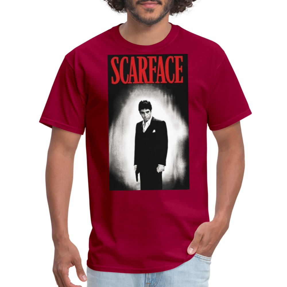 Men's 3D Tony Montana Scarface Fruit of the Loom Print T Shirt - dark red