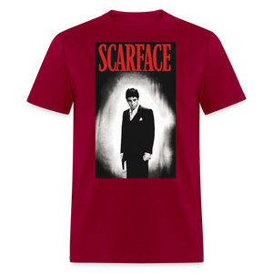 Men's 3D Tony Montana Scarface Fruit of the Loom Print T Shirt - dark red