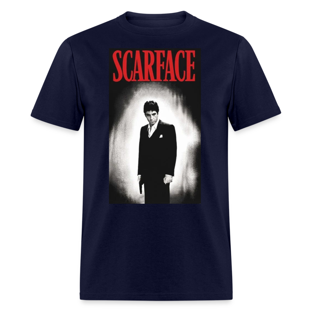 Men's 3D Tony Montana Scarface Fruit of the Loom Print T Shirt - navy