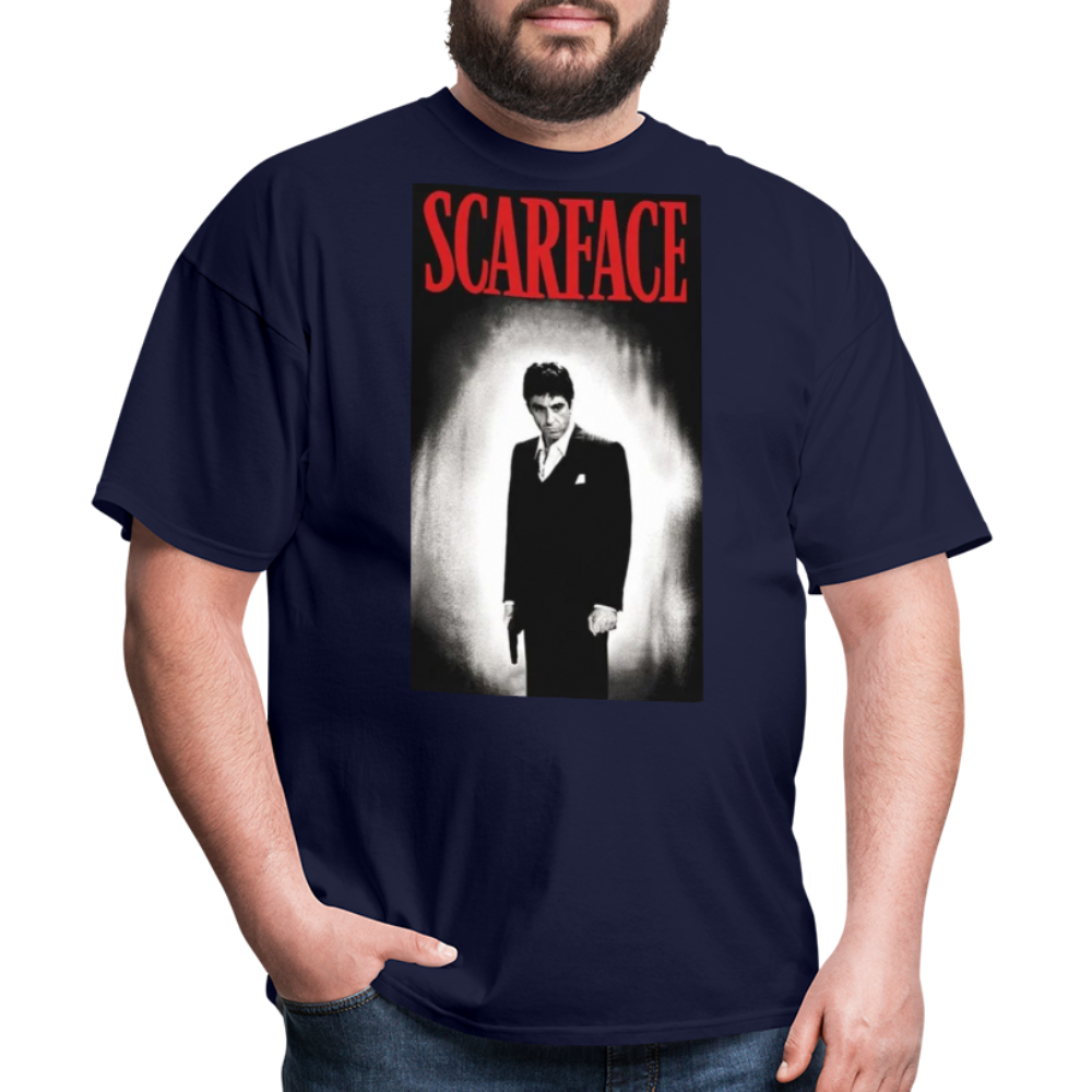 Men's 3D Tony Montana Scarface Fruit of the Loom Print T Shirt - navy