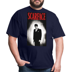 Men's 3D Tony Montana Scarface Fruit of the Loom Print T Shirt - navy