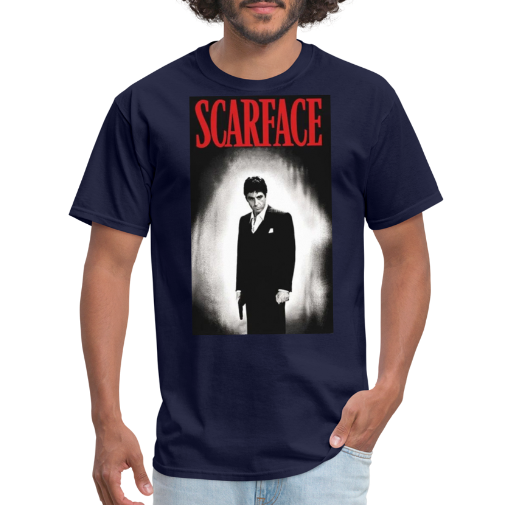 Men's 3D Tony Montana Scarface Fruit of the Loom Print T Shirt - navy