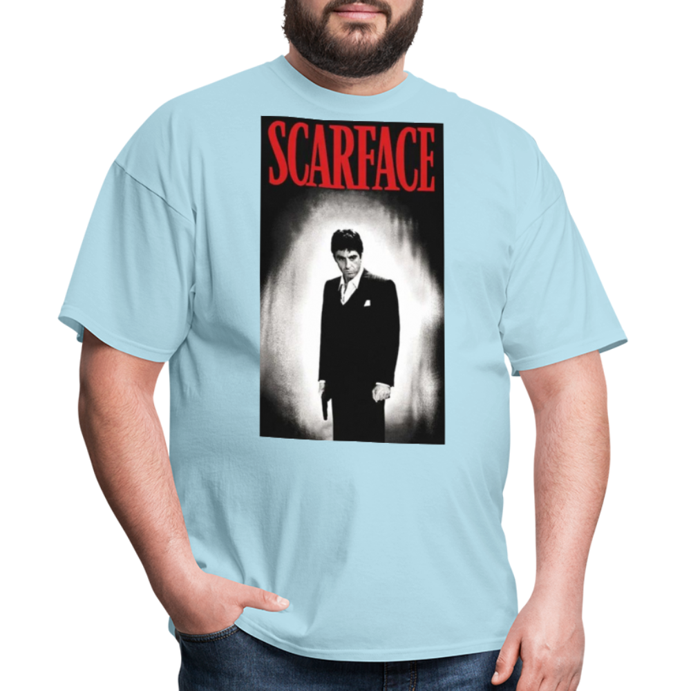 Men's 3D Tony Montana Scarface Fruit of the Loom Print T Shirt - powder blue