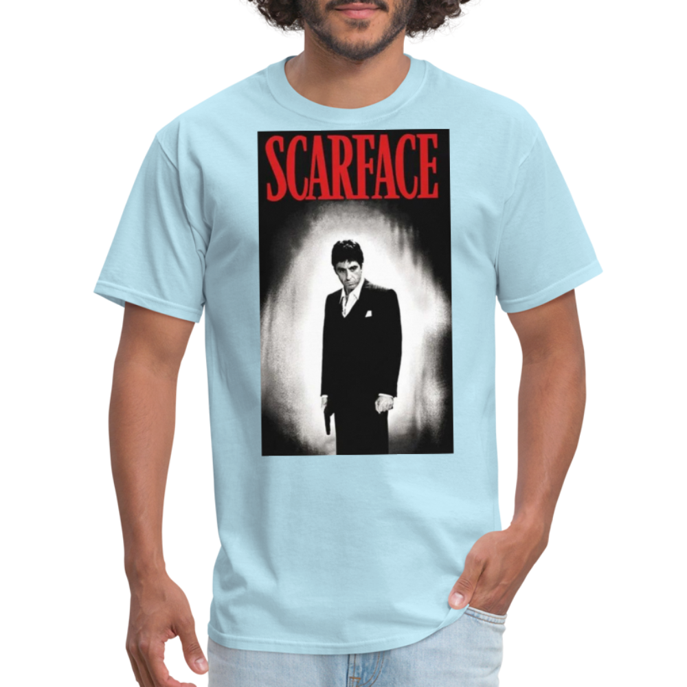 Men's 3D Tony Montana Scarface Fruit of the Loom Print T Shirt - powder blue