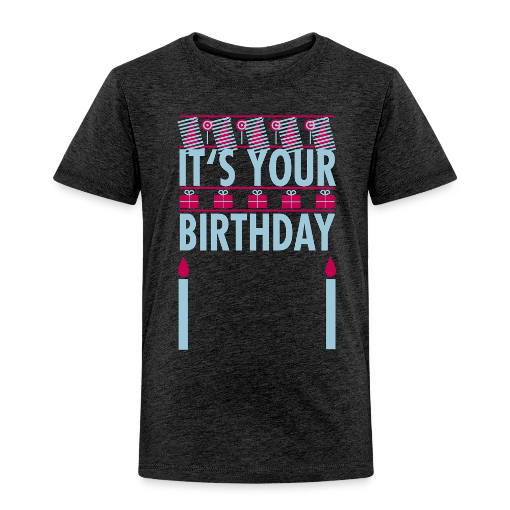 Girls Toddler Birthday Print T Shirt - charcoal grey